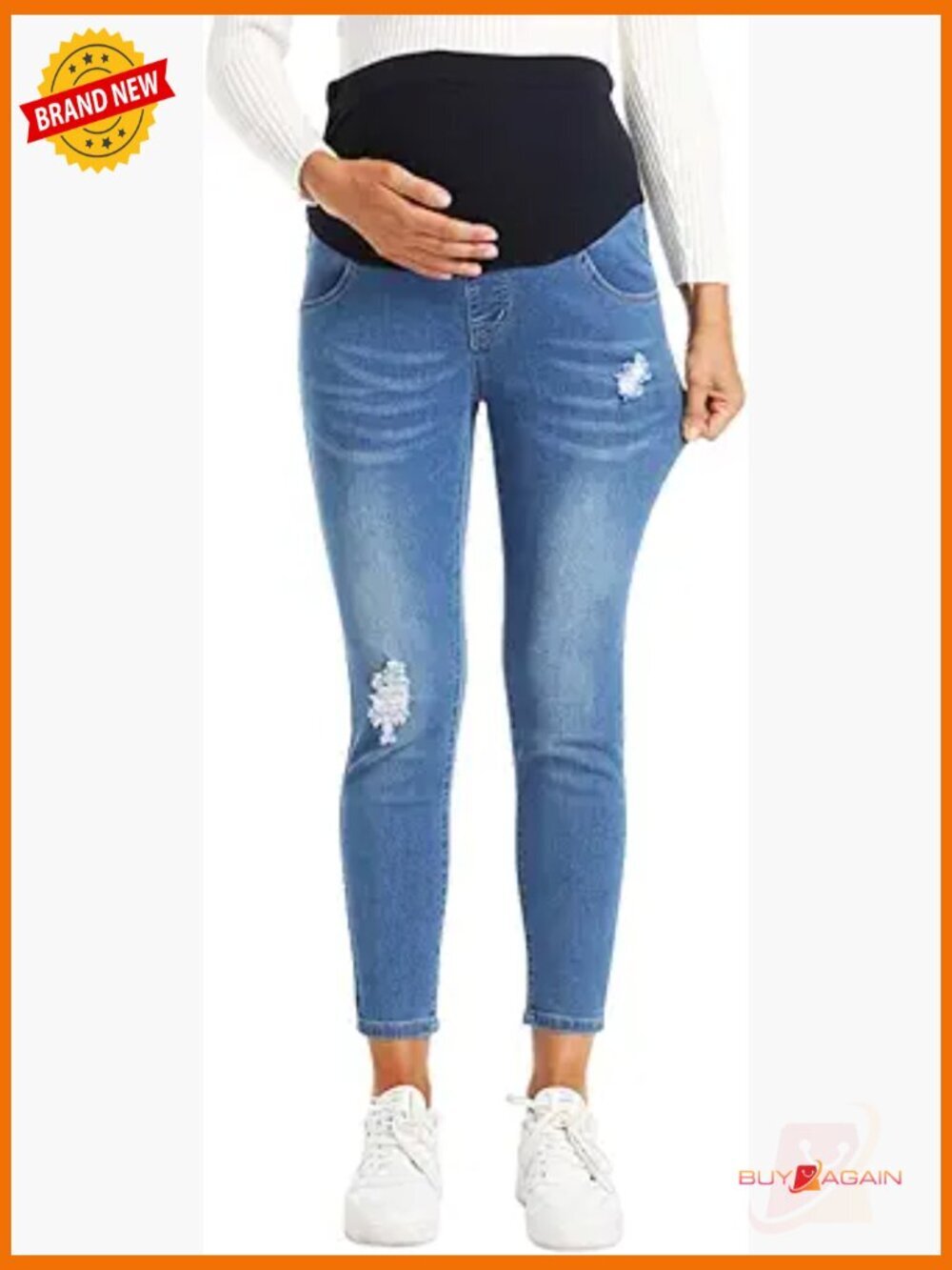 Maternity Over Belly Slim Stretch Ripped Boyfriend Jeans Supportive Band